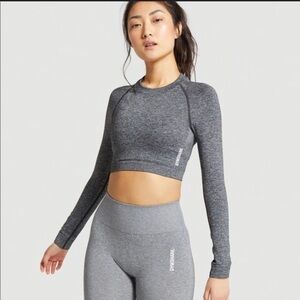 Gymshark Vital Seamless Gray Cropped Long Sleeve Top Workout Shirt Small